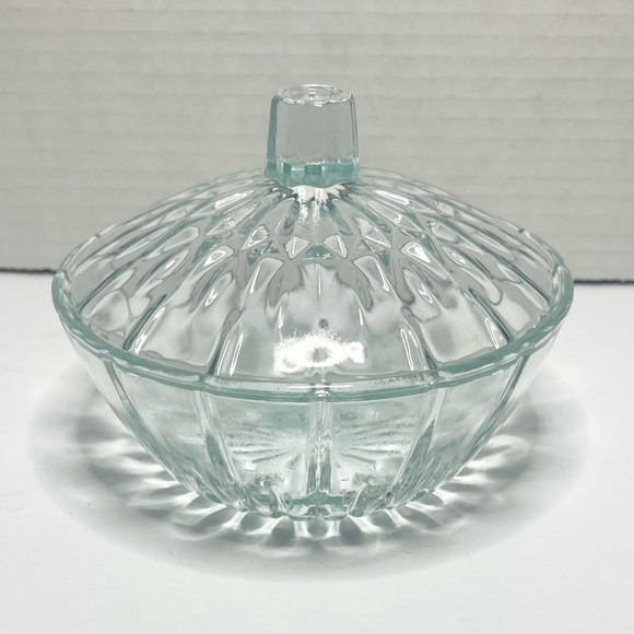 Vintage KIG Indonesia Covered Clear Press Glass Candy Bowl Starburst Design - Picture 1 of 5